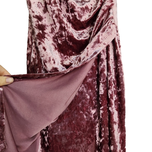NWT DAF House Asymmetric Velvet Wrap Style Mini Dress - Mauve - Picture 5 of 10
